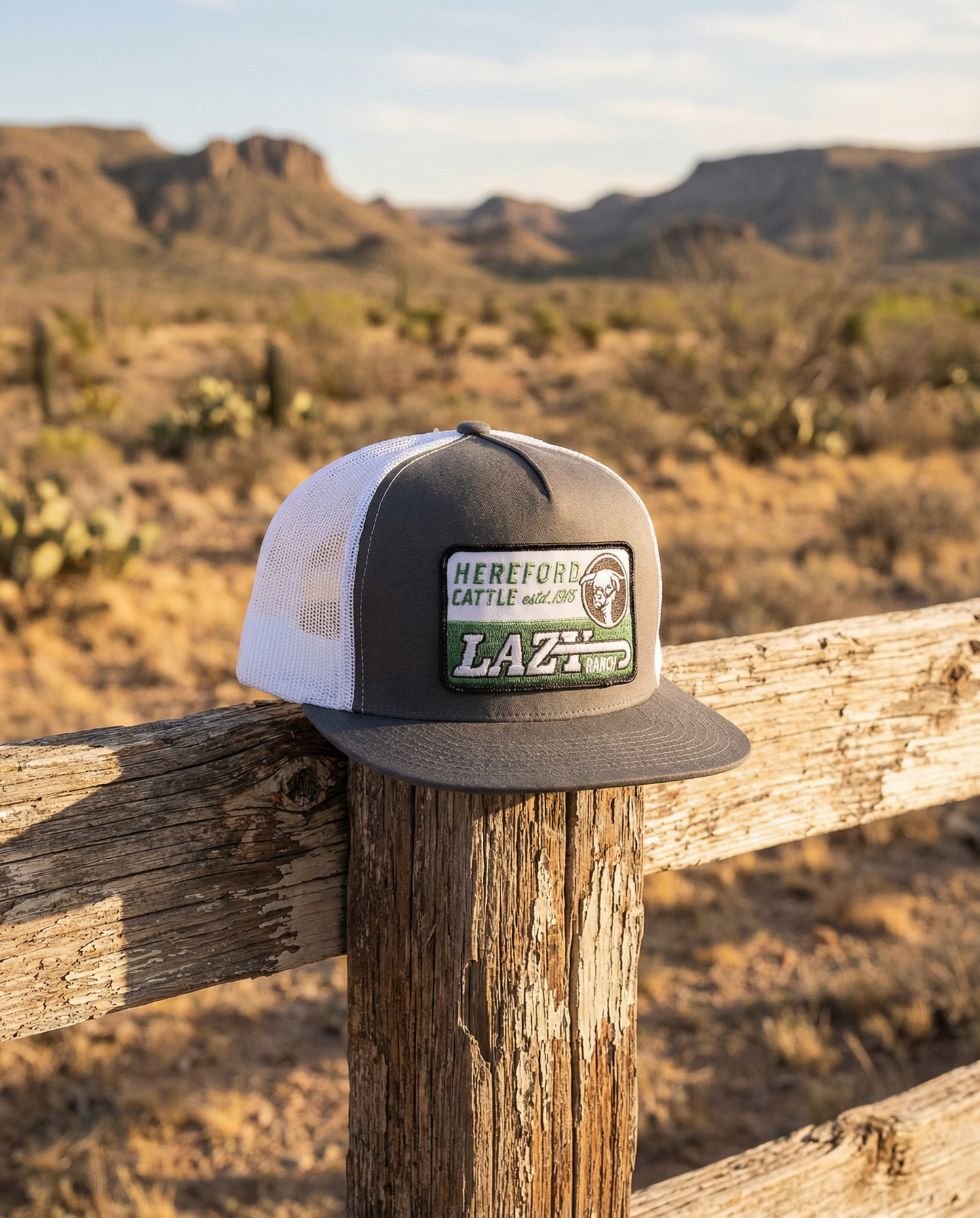 Lazy J Ranch Grey & White Shafter Classic Five Panel Trucker Hat-Lazy J Ranch Wear