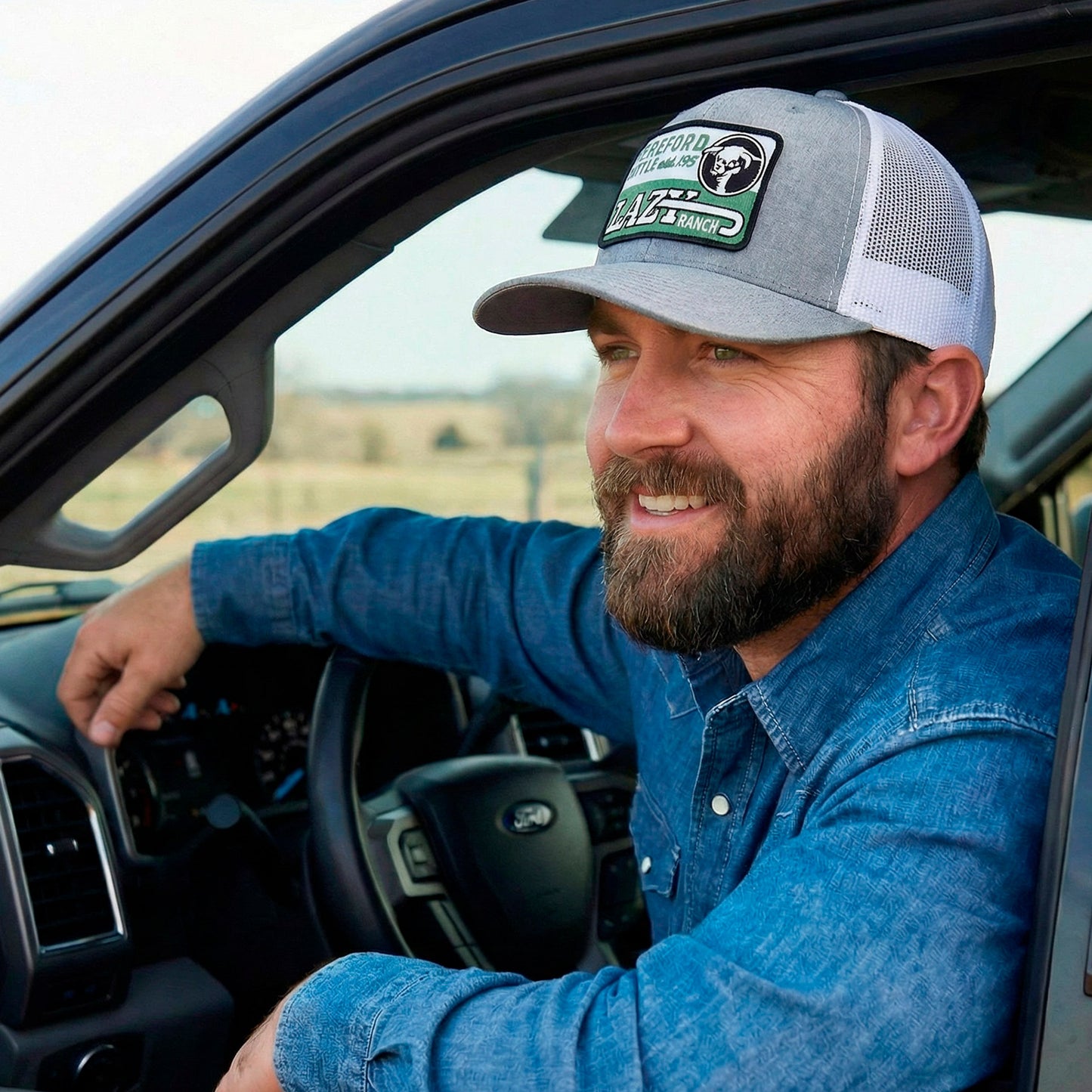 Lazy J Ranch Heather Grey & White Mid Profile Trucker Hat - Multiple Patches-