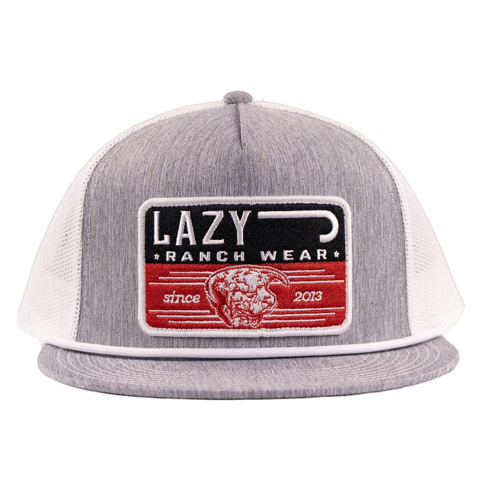 Lazy J Ranch Heather Grey & White Red Producer Classic Rope Trucker Hat-Lazy J Ranch Wear