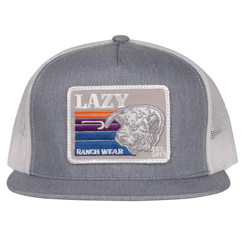Lazy J Ranch Heather Grey & White Sunset Retro Classic Five Panel Trucker Hat-Lazy J Ranch Wear