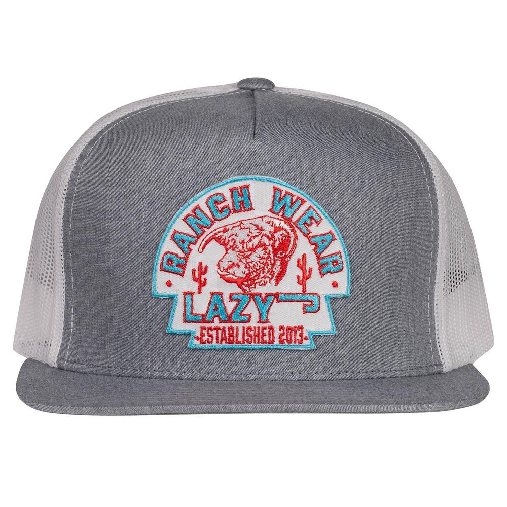 Lazy J Ranch Heather Grey & White Turquoise Arrowhead Classic Five Panel Trucker Hat-Lazy J Ranch Wear