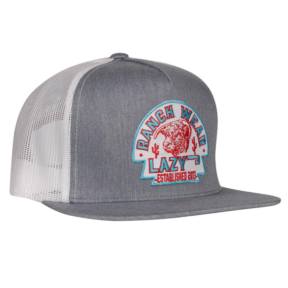 Lazy J Ranch Heather Grey & White Turquoise Arrowhead Classic Five Panel Trucker Hat-Lazy J Ranch Wear