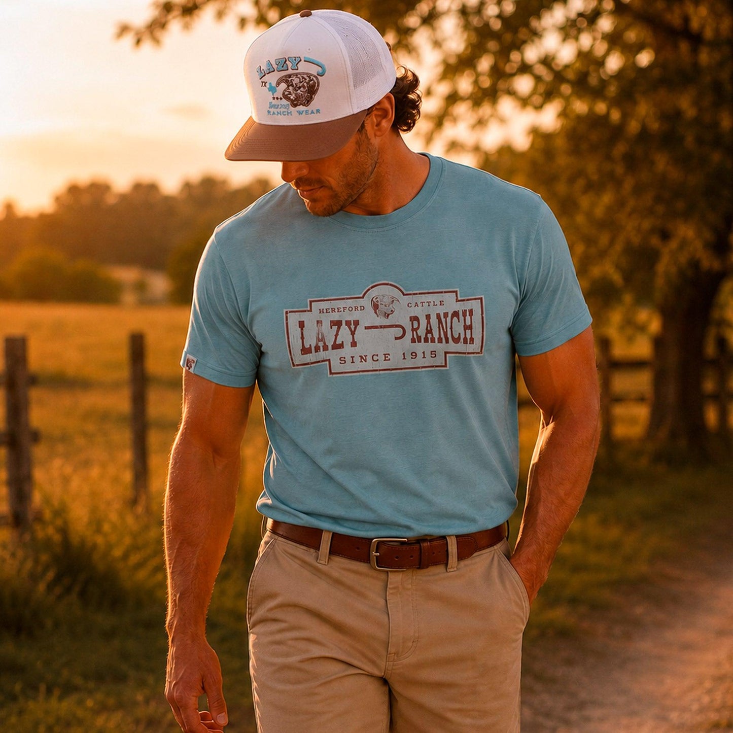 Lazy J Ranch Hereford Cattle Short Sleeve T-Shirt - Turquoise-