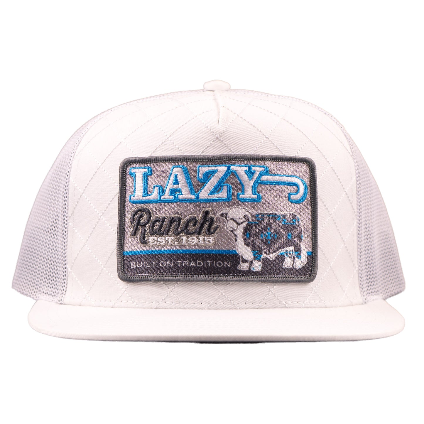 Lazy J Ranch Ice Blue & White Quilted Aztec Jughead Classic Five Panel Trucker Hat-Lazy J Ranch Wear