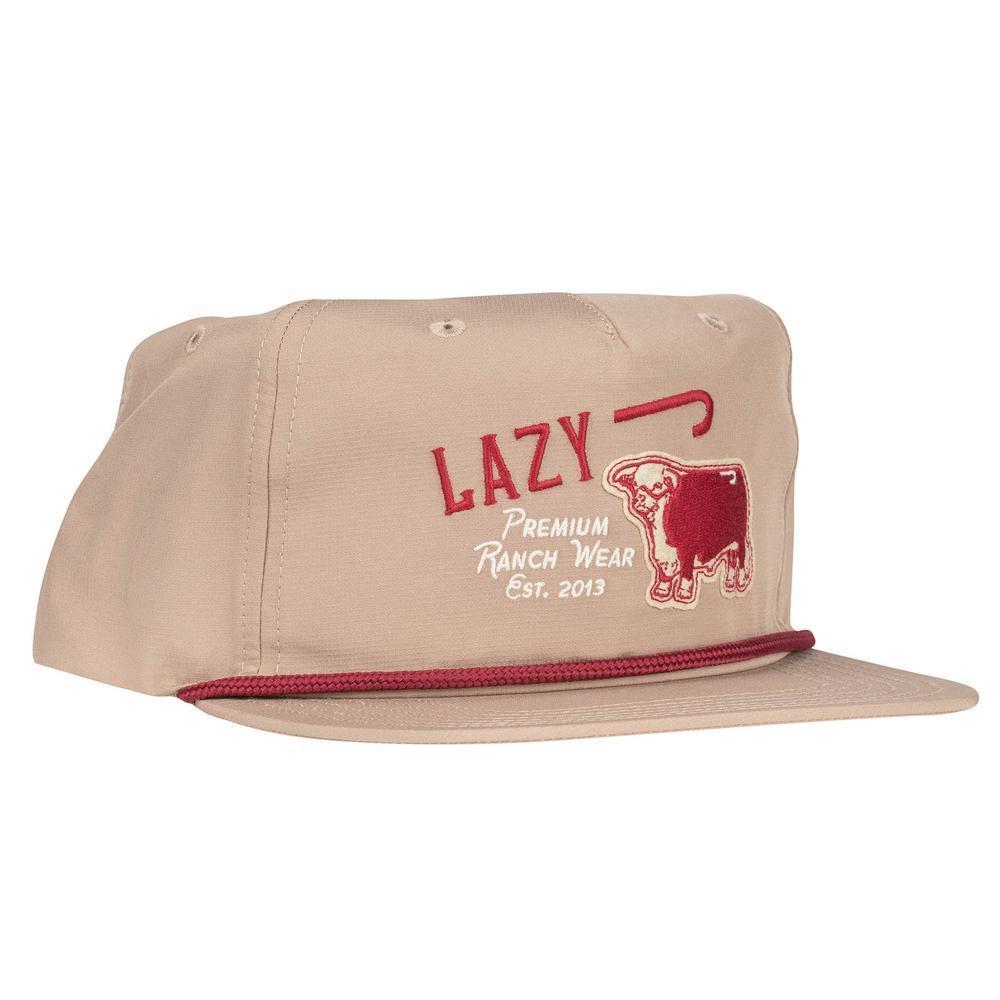 Lazy J Ranch Khaki Maroon Premium Ranch Rope Trucker Hat-Lazy J Ranch Wear