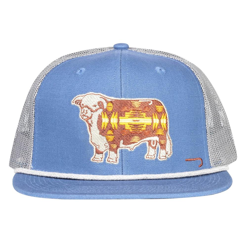 Lazy J Ranch Light Blue & Grey Apache Hereford Bull Classic Rope Trucker Hat-Lazy J Ranch Wear