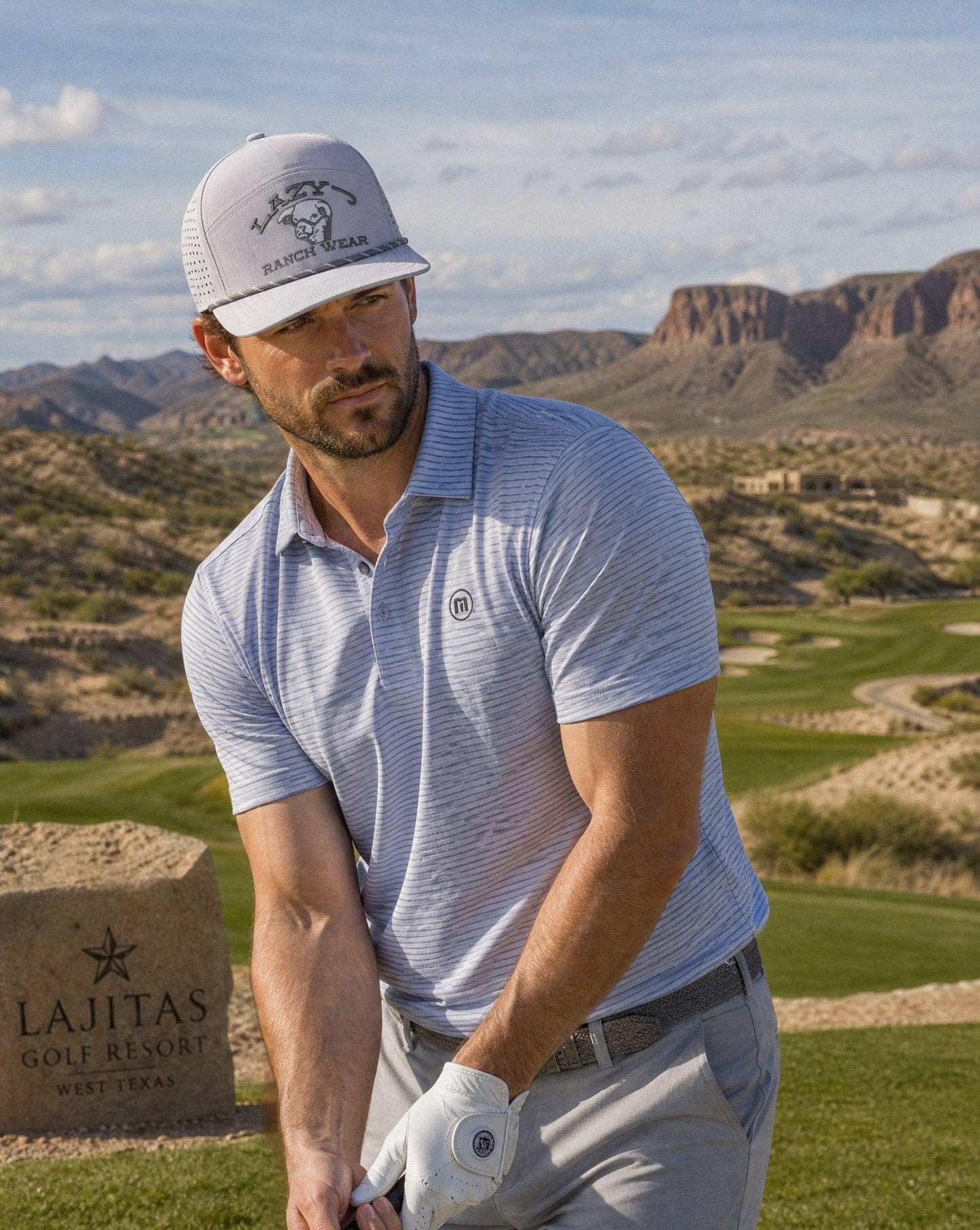 Lazy J Ranch Light Grey Show Time Embroidered Performance Rope Trucker Hat-