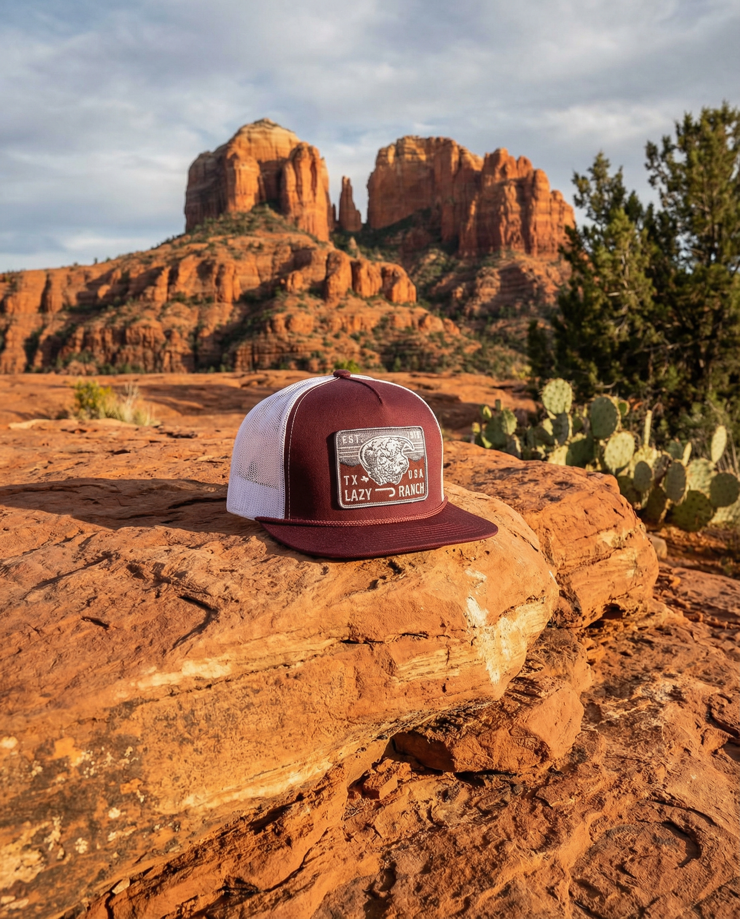 Lazy J Ranch Maroon & White Red Rock Classic Rope Trucker Hat-