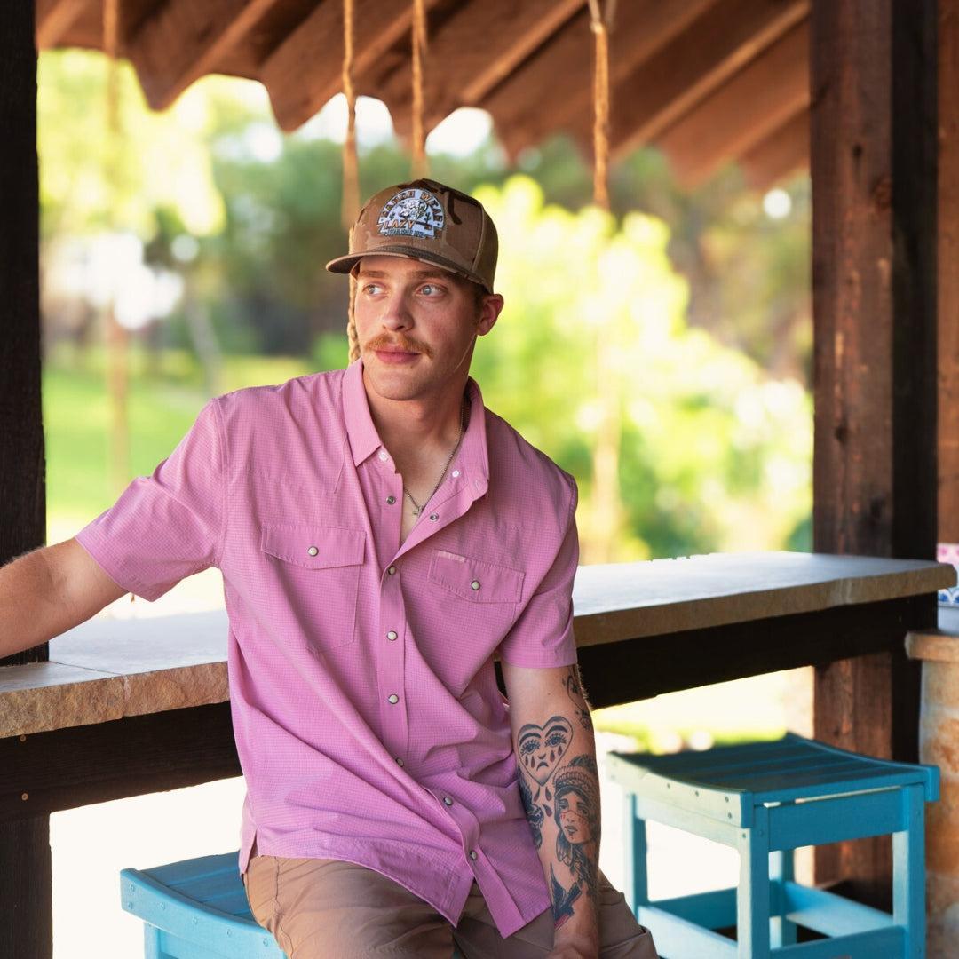 Lazy J Ranch Men's Airflow Pearl Snap Short Sleeve Shirt - Vintage Pink-Lazy J Ranch Wear