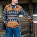 Lazy J Ranch Men's Aztec Blocked Quarter Zip Knit Pullover - Black-