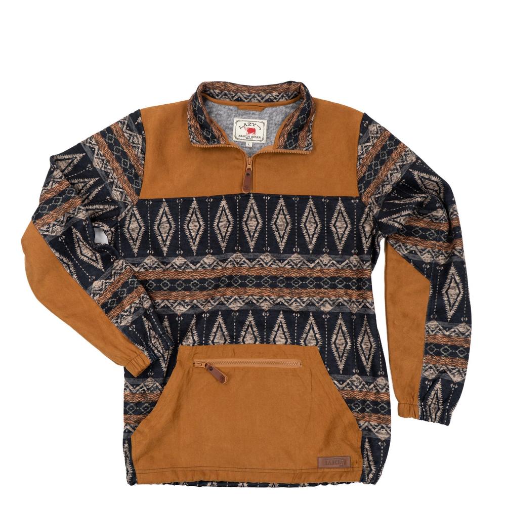 アメカジ Lazy J Ranch Men's Aztec Blocked Quarter Zip Knit Pullover - Black