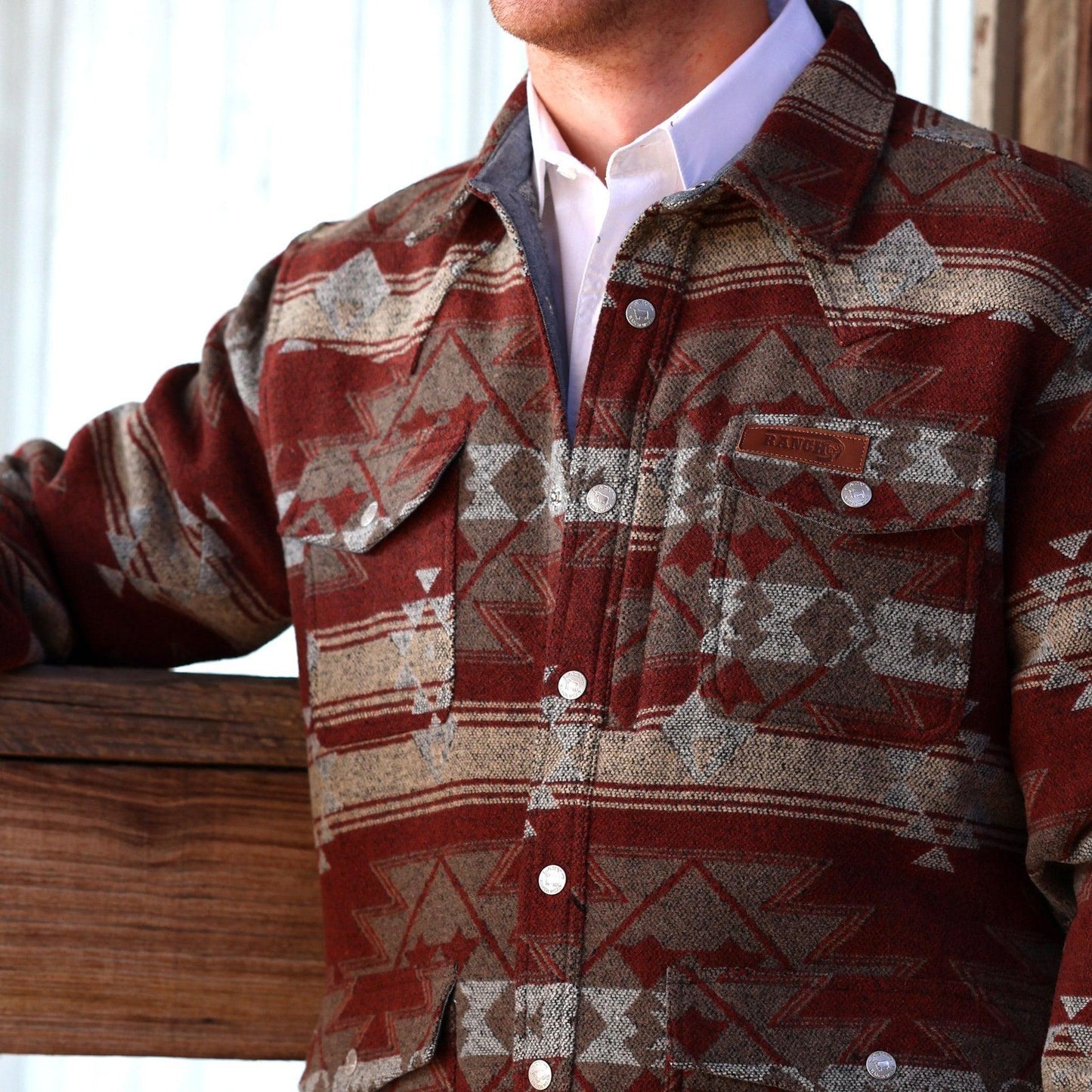 Lazy J Ranch Men's Aztec Jacket - Rust-Lazy J Ranch Wear