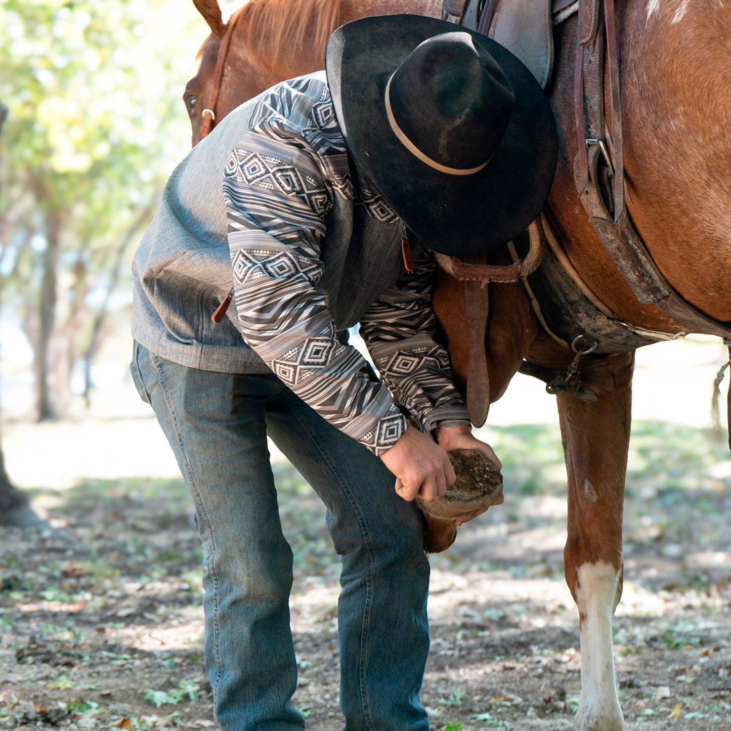 Lazy J Ranch Men's Aztec Print Bonded Jacket - Grey-