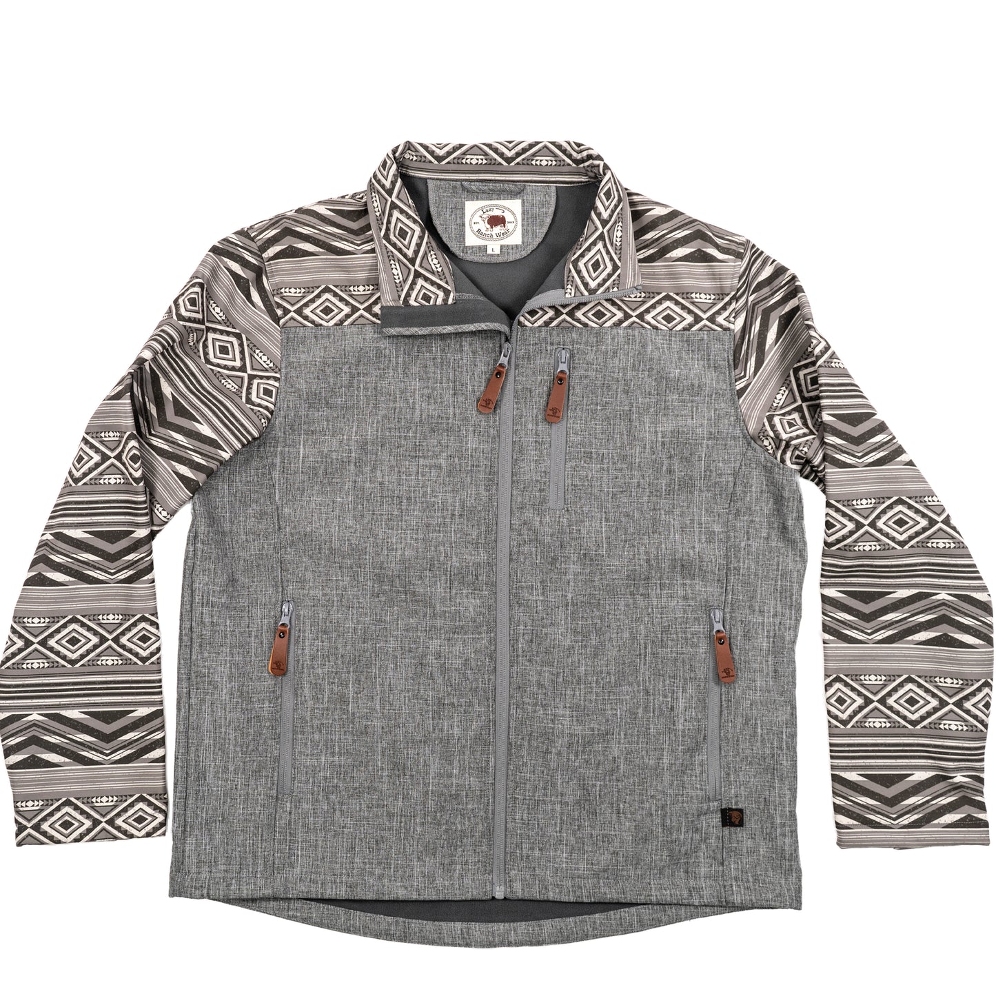 Lazy J Ranch Men's Aztec Print Bonded Jacket - Grey-Lazy J Ranch Wear