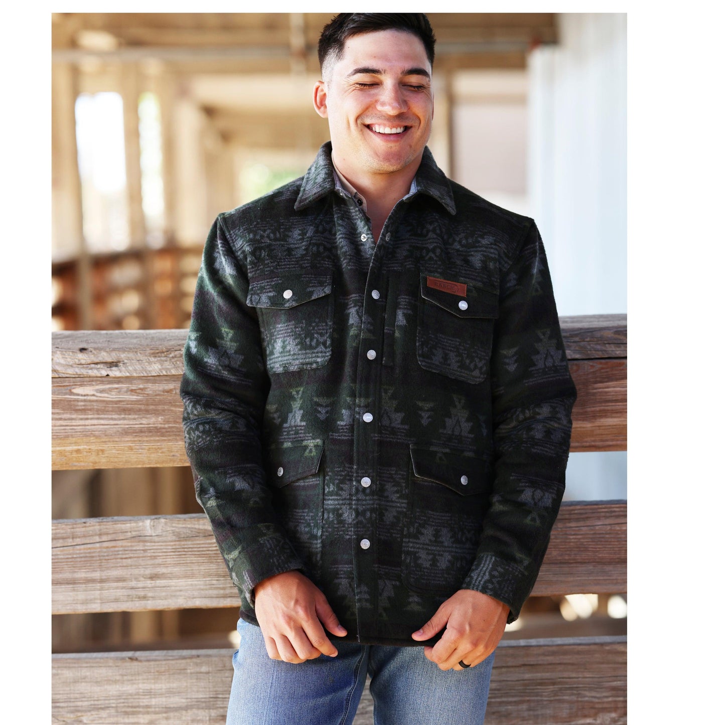 Lazy J Ranch Men's Aztec Print Jacket - Green - XXL Lazy J Ranch Men's Aztec Print Jacket - Green - XXL