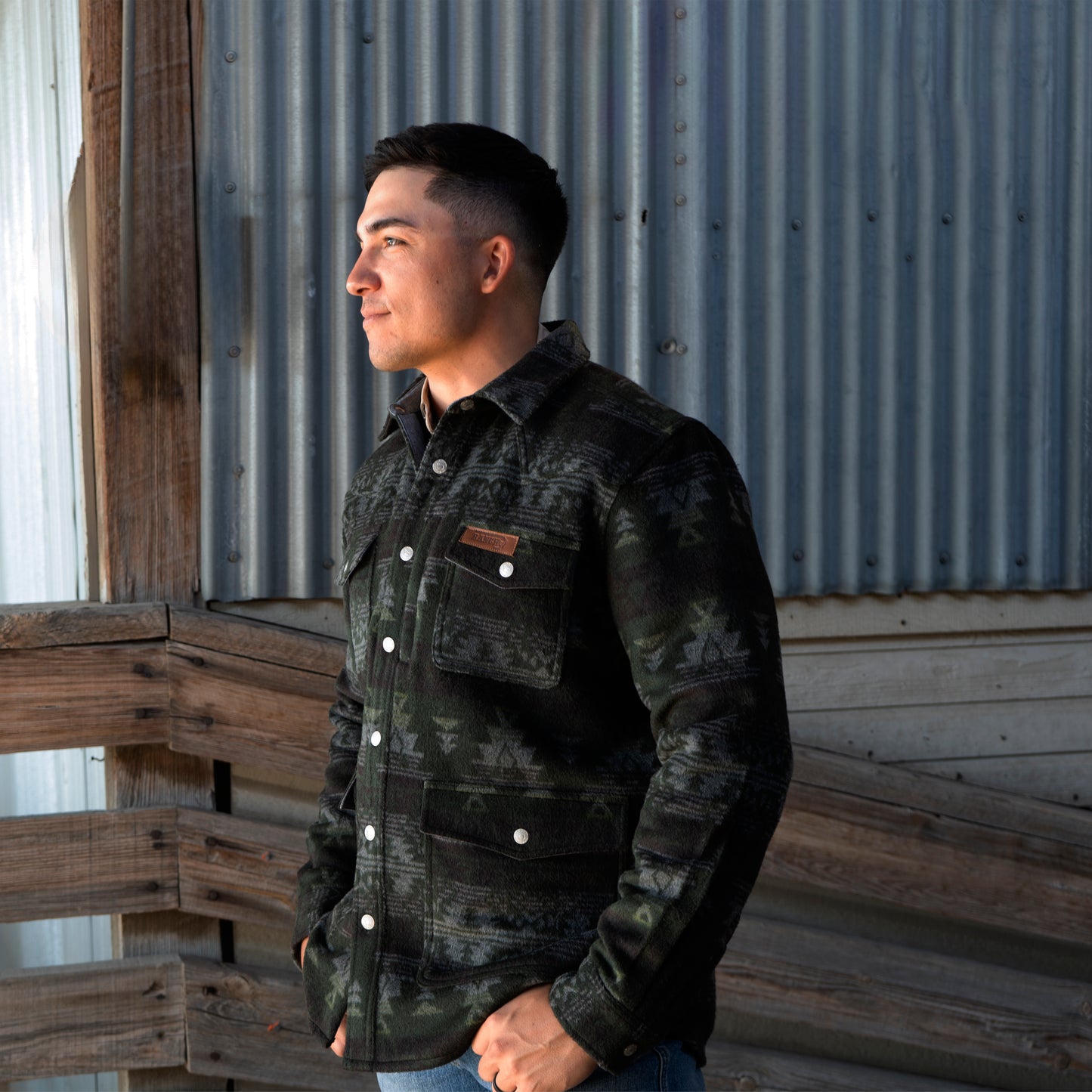 Lazy J Ranch Men's Aztec Print Jacket - Green-Lazy J Ranch Wear