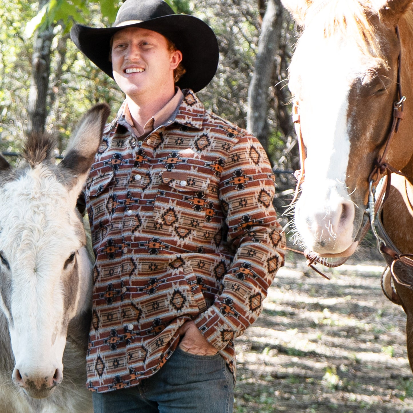 Lazy J Ranch Men's Aztec Print Jacket - Rust-