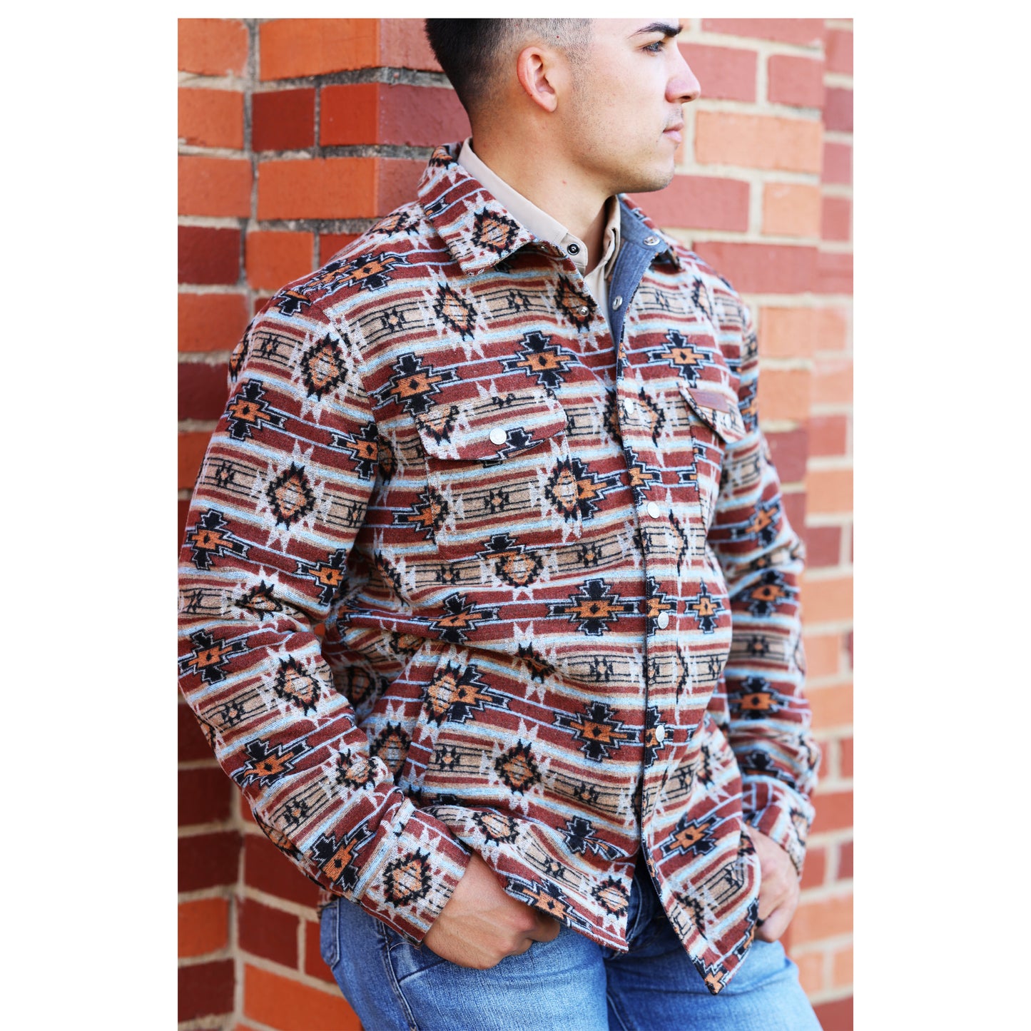 Lazy J Ranch Men's Aztec Print Jacket - Rust-Lazy J Ranch Wear