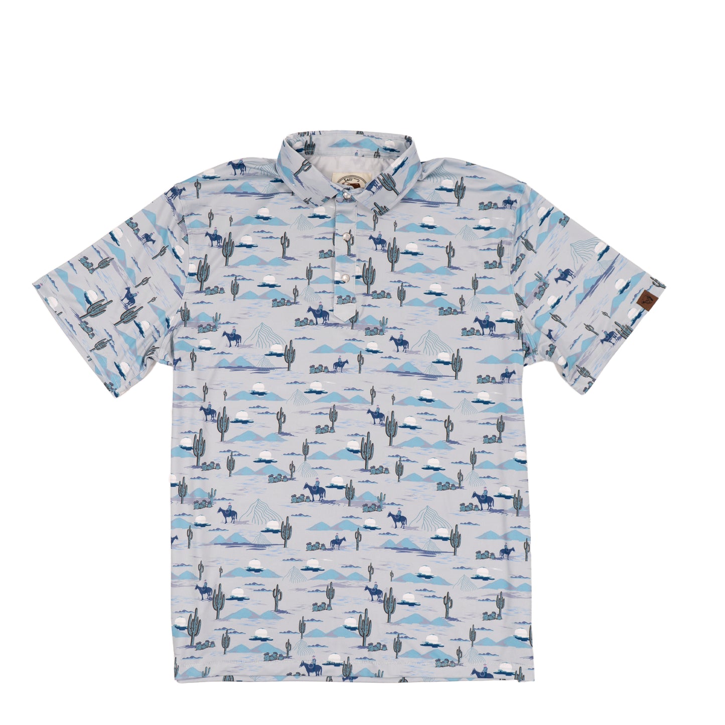 Lazy J Ranch Men's Cactus Print Performance Polo Shirt - Blue-Lazy J Ranch Wear