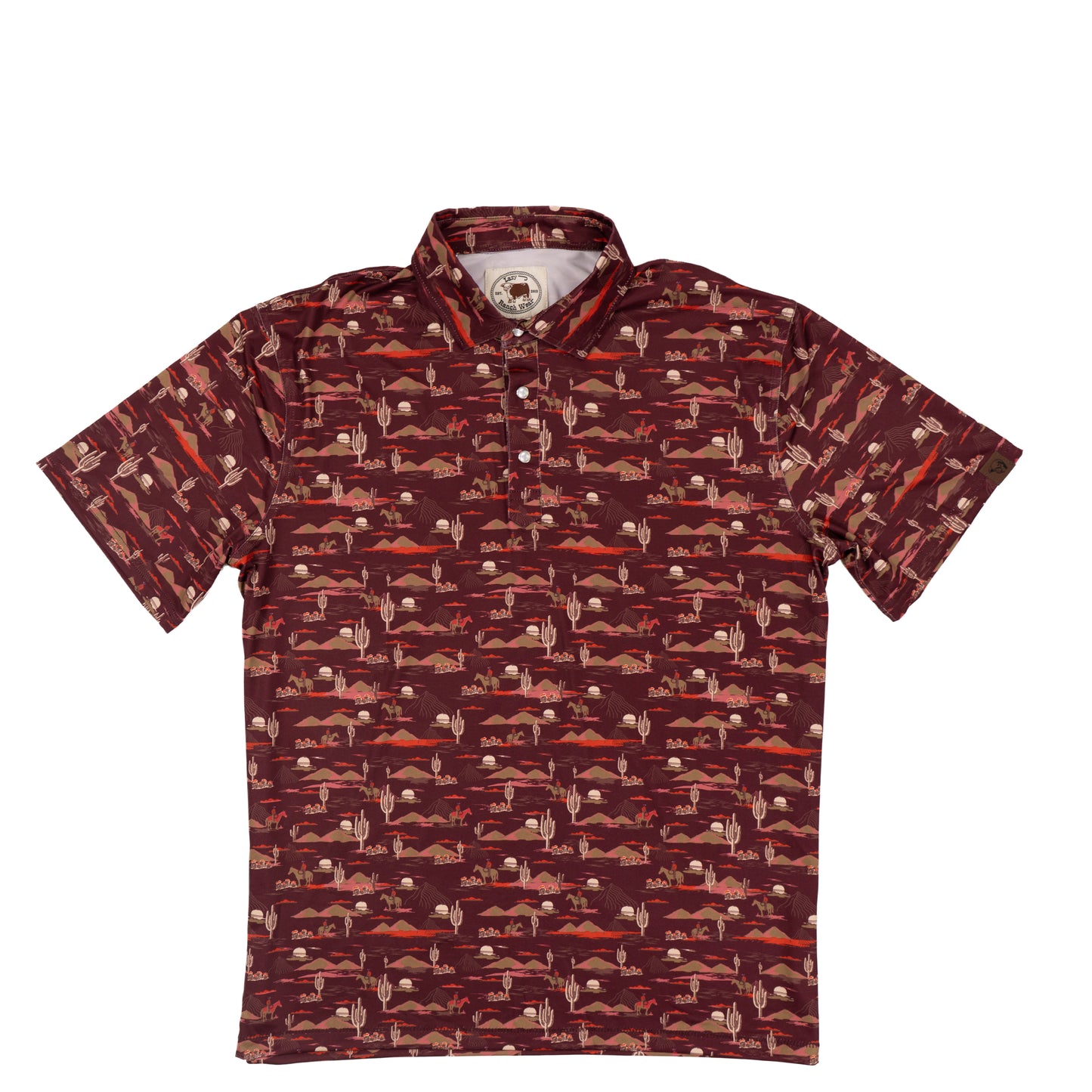 Lazy J Ranch Men's Cactus Print Performance Polo Shirt - Maroon-Lazy J Ranch Wear
