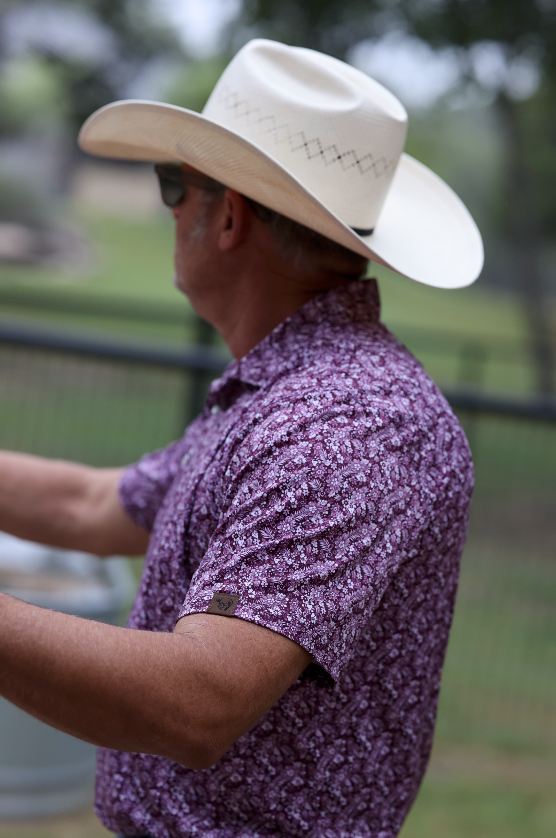 Lazy J Ranch Men's Floral Performance Polo Shirt - Purple-