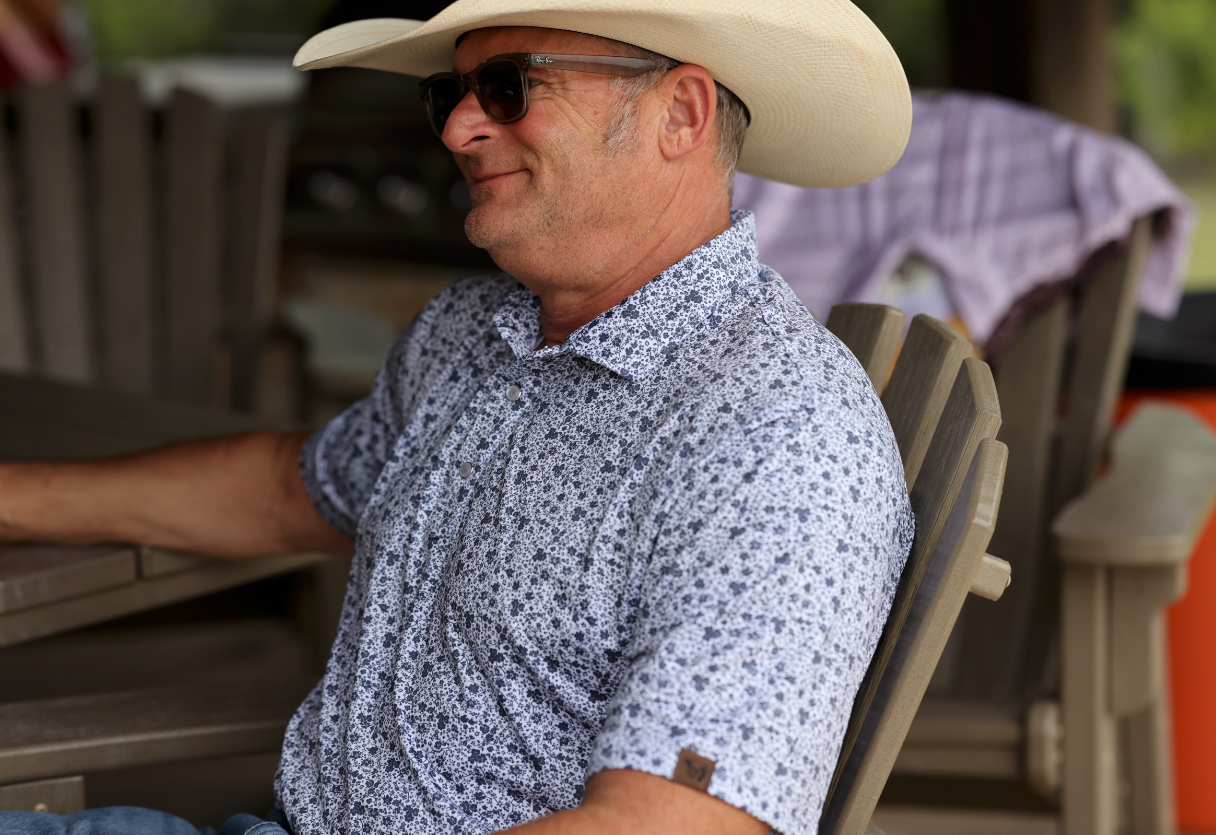 Lazy J Ranch Men's Floral Performance Polo Shirt - White-Lazy J Ranch Wear