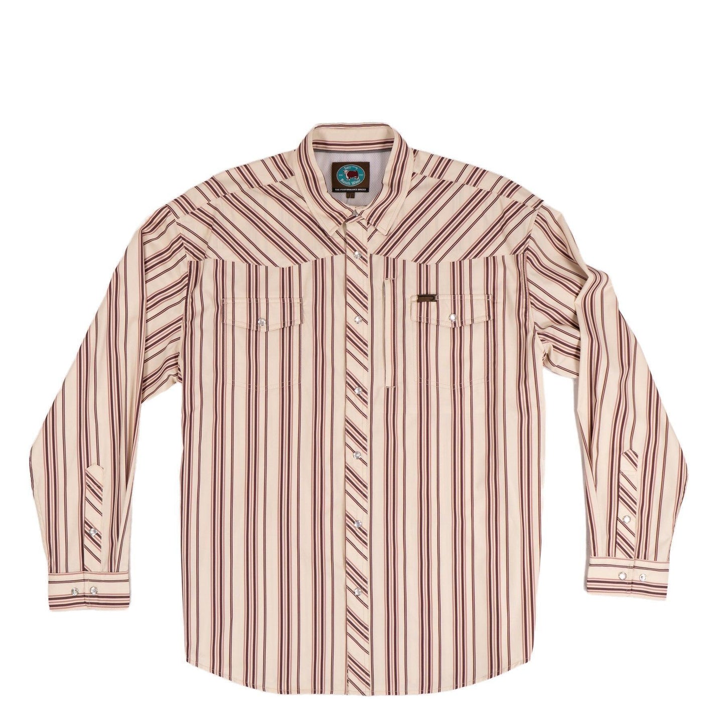 Lazy J Ranch Men's Long Sleeve Pearl Snap Shirt - Maroon Stripe-Lazy J Ranch Wear