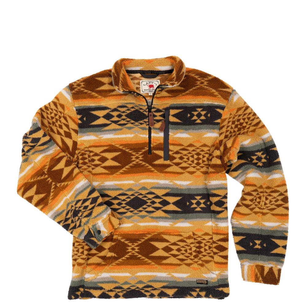 Lazy J Ranch Men's Mustard Aztec Print Quarter Zip Fleece Pullover-Men's Quarter Zip Pullover-Lazy J Ranch Wear