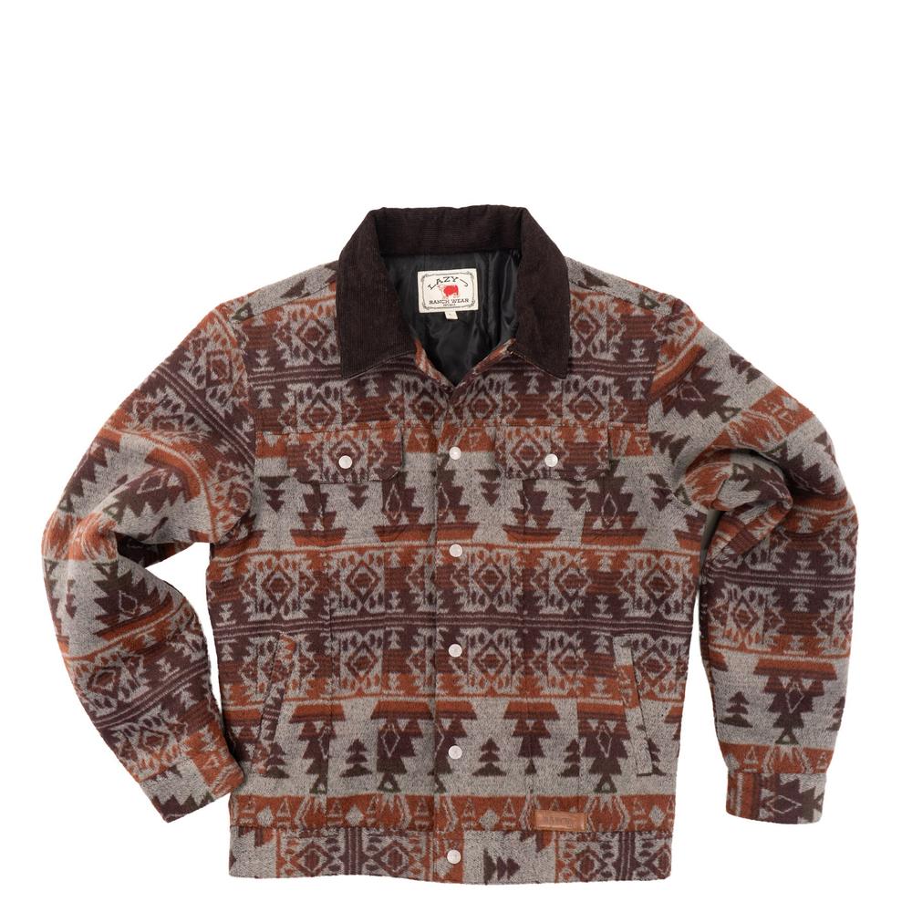 Lazy J Ranch Men's Navajo Print Trucker Jacket - Rust-Lazy J Ranch Wear