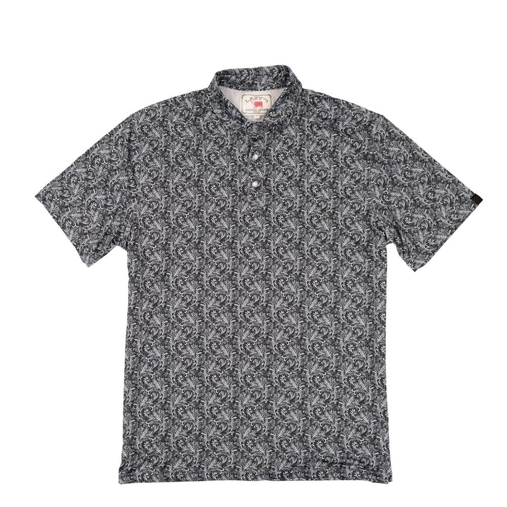 Lazy J Ranch Men's Paisley Print Performance Polo Shirt - Black-Polo-Lazy J Ranch Wear