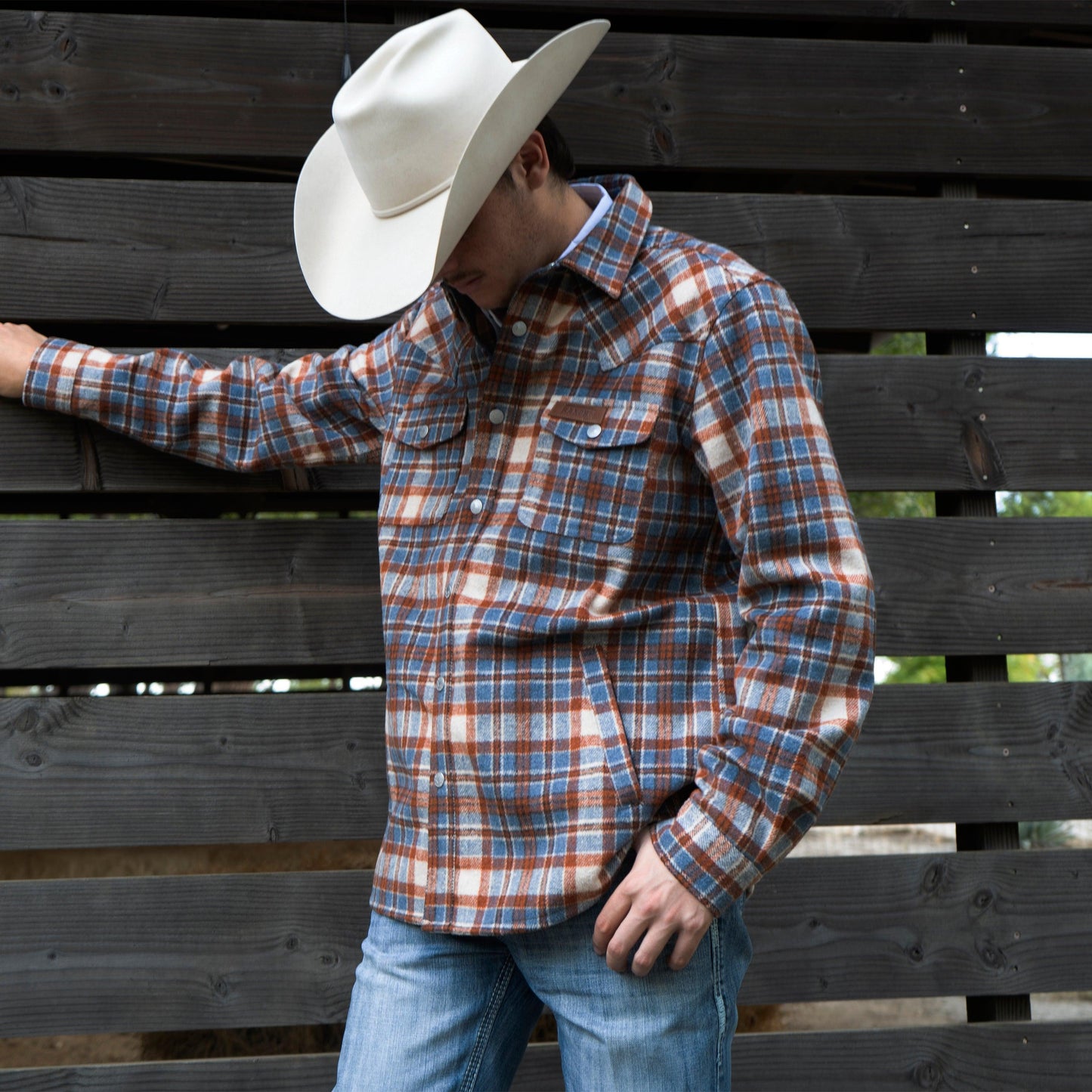Lazy J Ranch Men's Plaid Jacket - Rust-Lazy J Ranch Wear