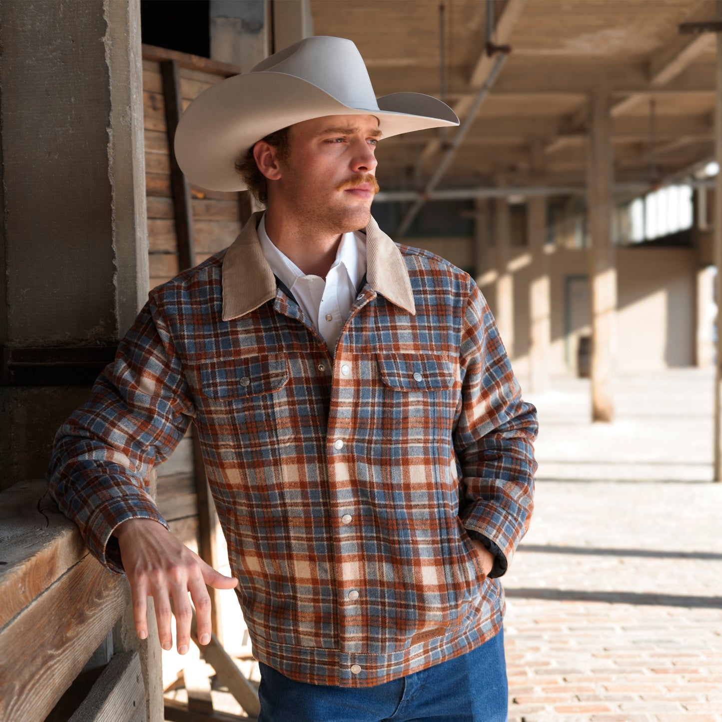 Lazy J Ranch Men's Plaid Trucker Jacket - Rust-Lazy J Ranch Wear