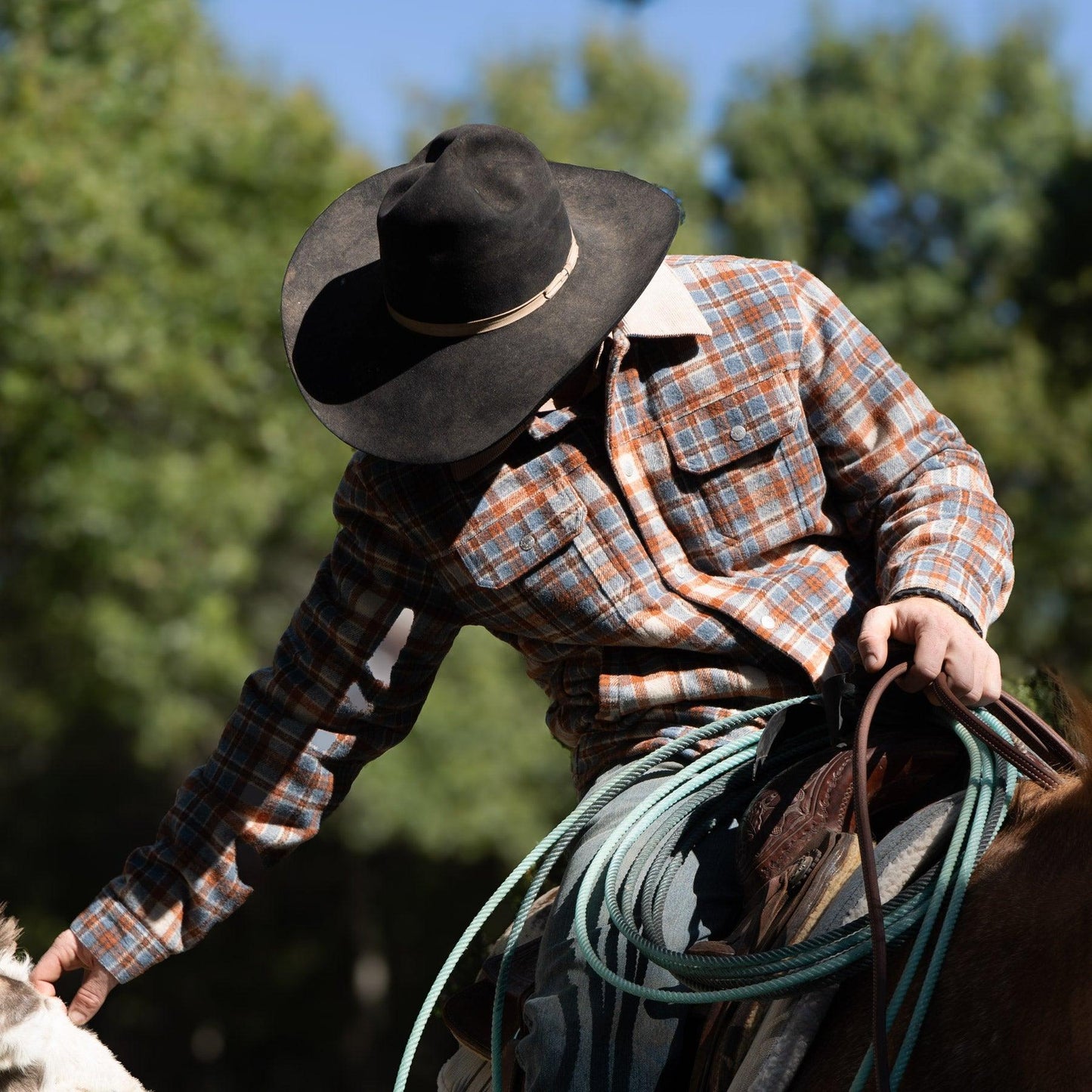 Lazy J Ranch Men's Plaid Trucker Jacket - Rust-Lazy J Ranch Wear