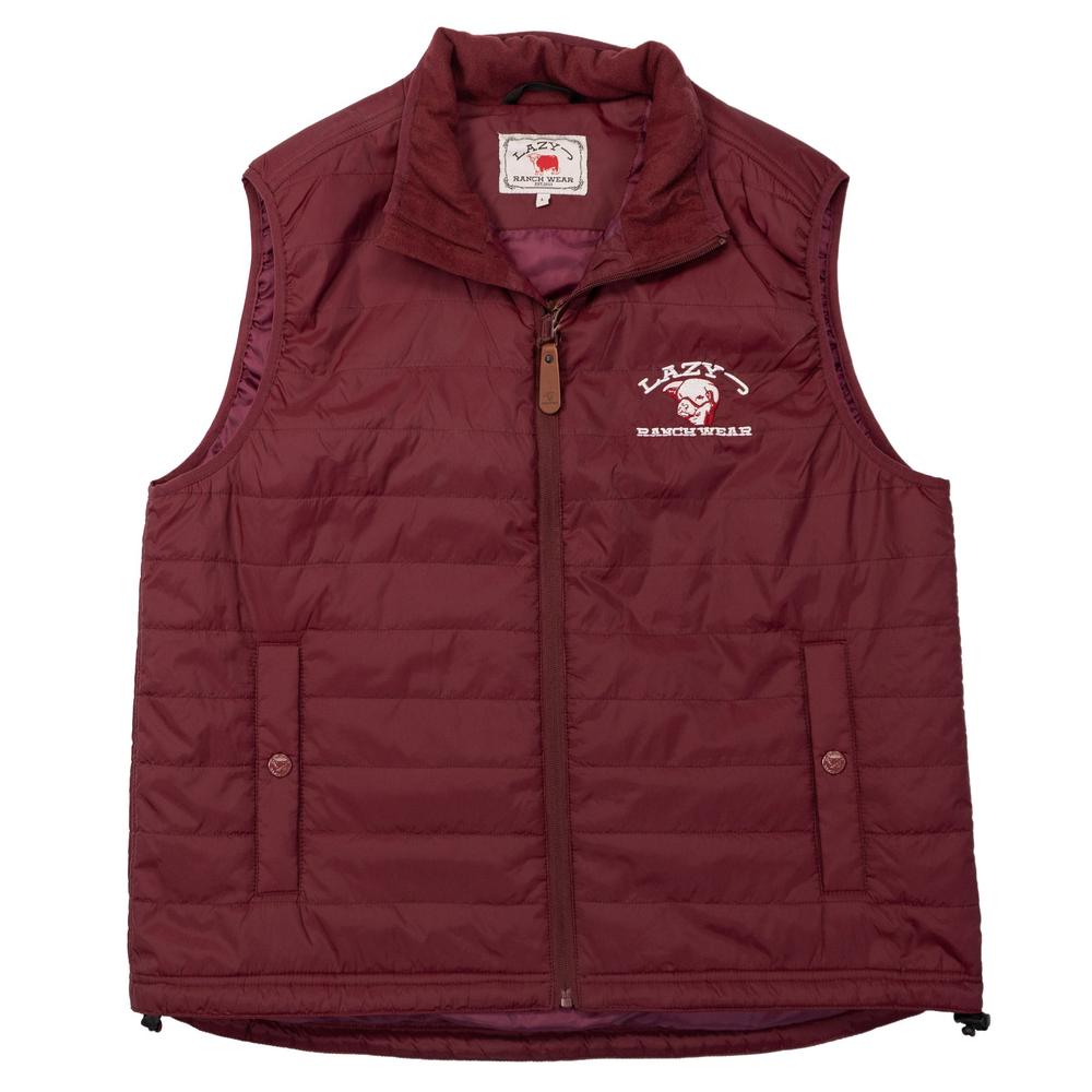 Lazy J Ranch Men's Poly Fill Vest - Maroon-Men's Vest-Lazy J Ranch Wear