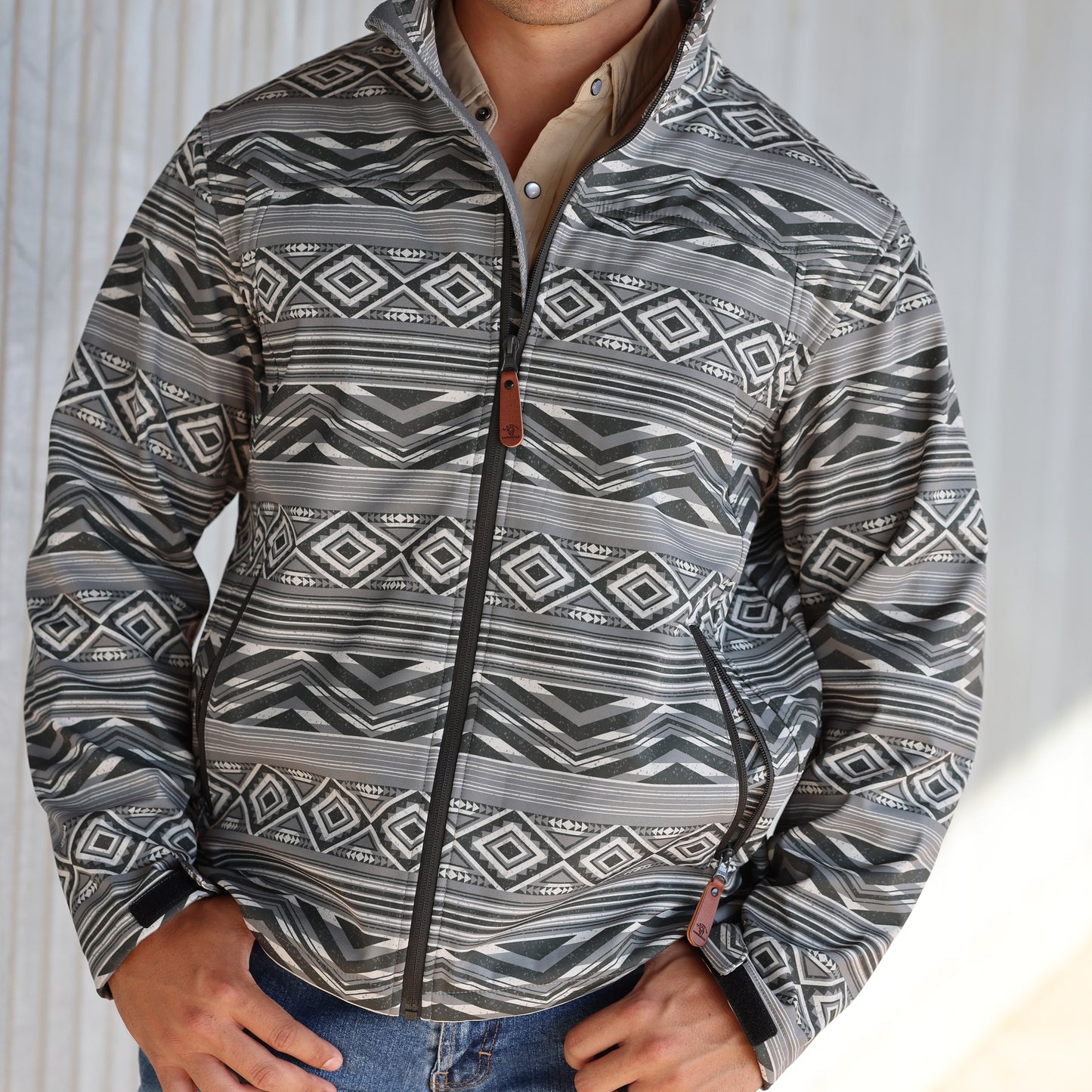 Lazy J Ranch Men's Print Bonded Jacket - Grey-