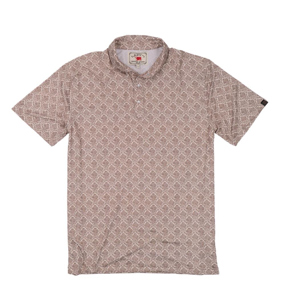 Lazy J Ranch Men's Print Performance Polo Shirt - Brown-Polo-Lazy J Ranch Wear