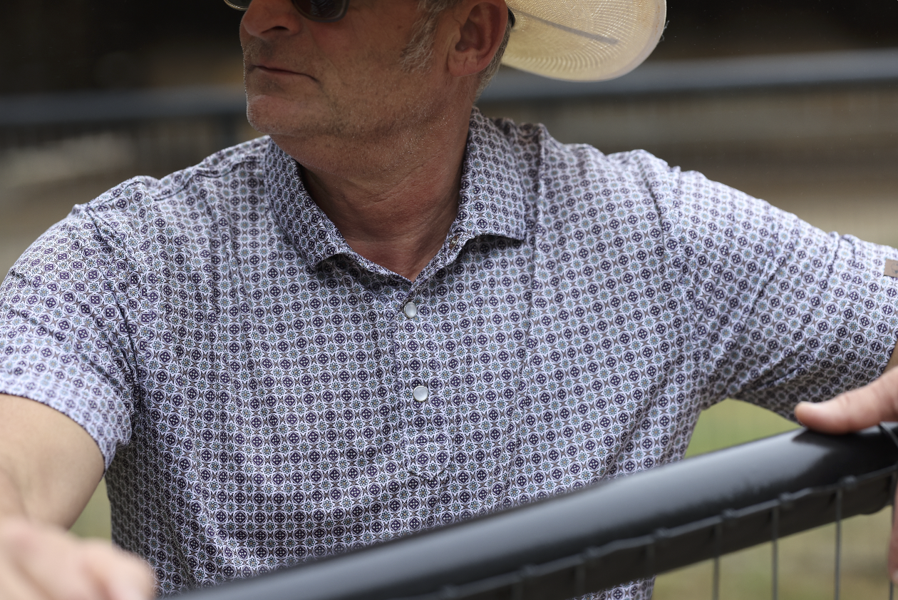 Lazy J Ranch Men's Print Performance Polo Shirt - Purple-