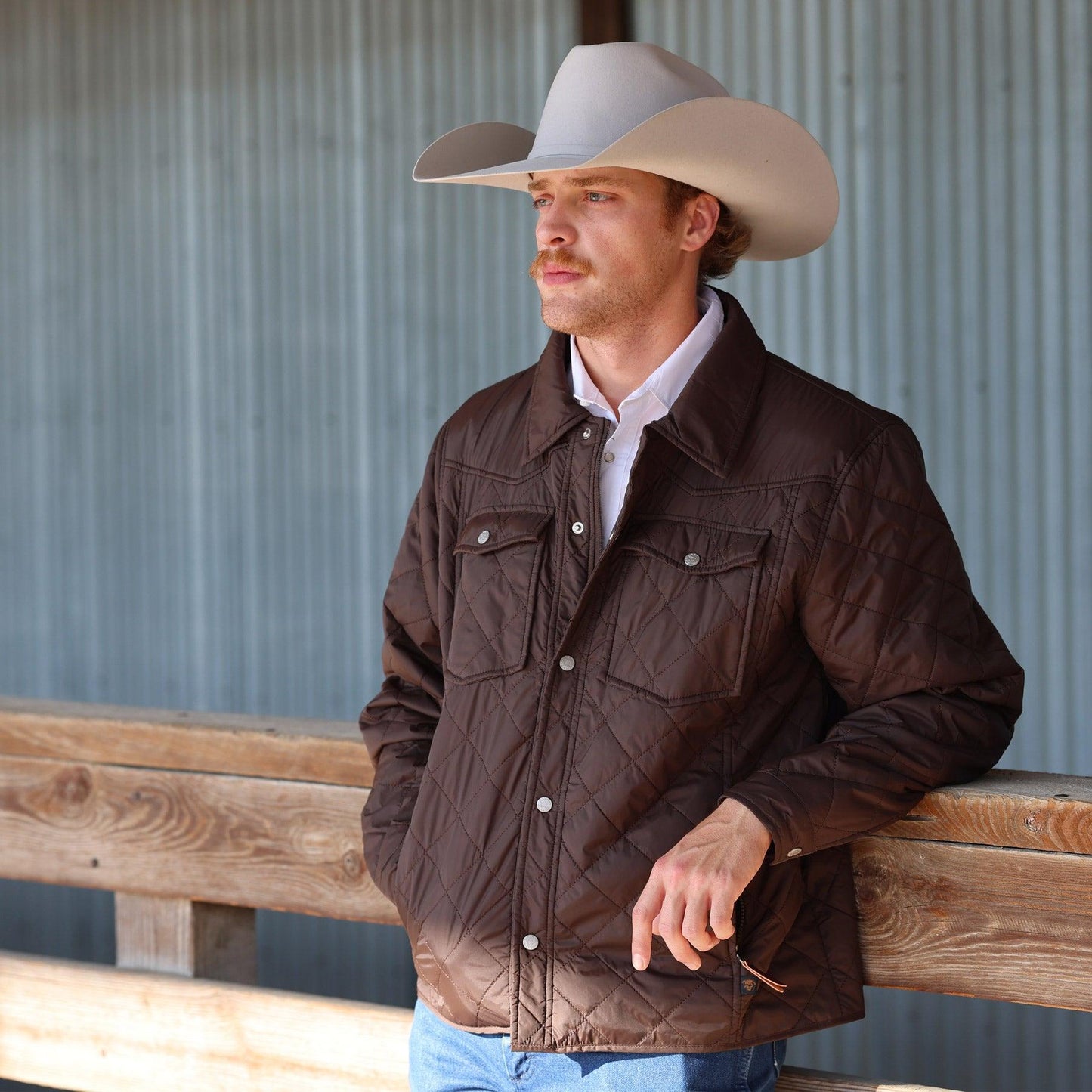 Lazy J Ranch Men's Quilted Poly Fill Jacket - Chocolate-Lazy J Ranch Wear