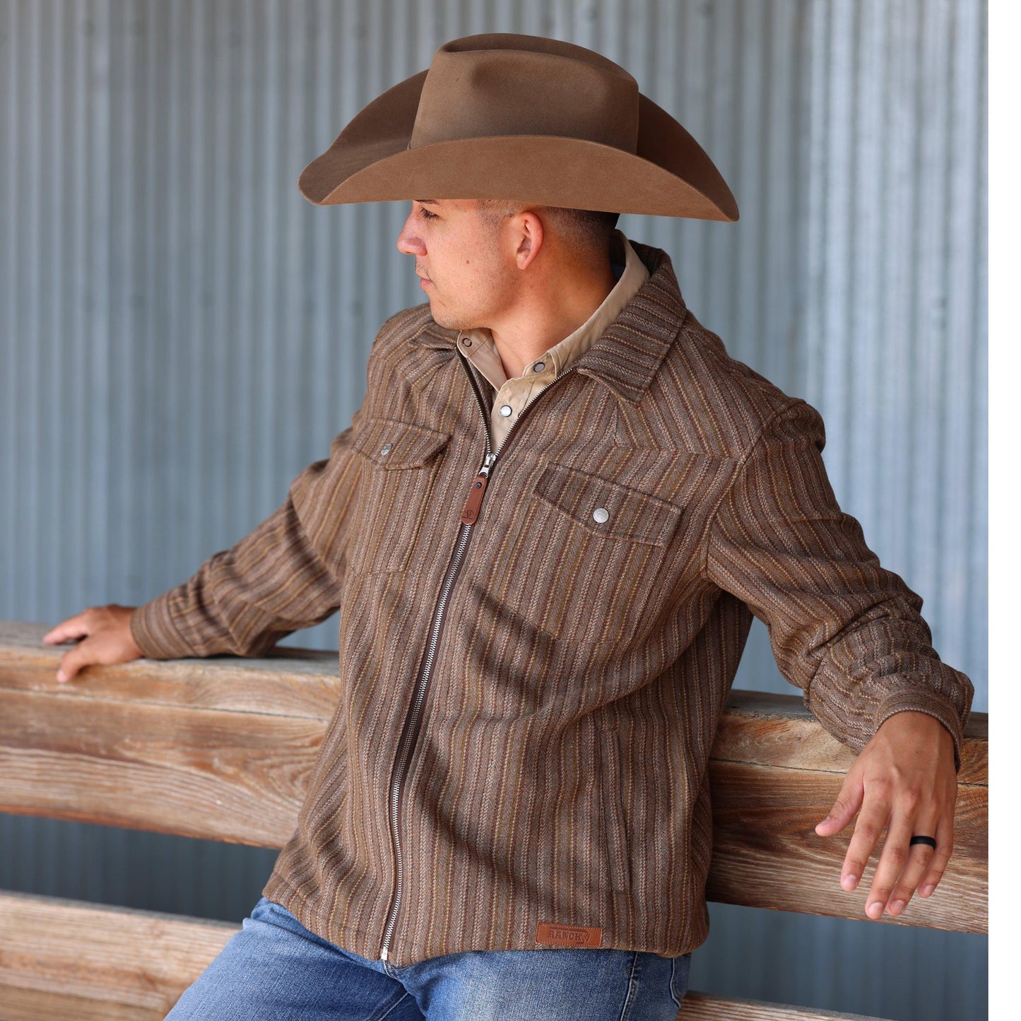 Lazy J Ranch Men's Striped Jacket - Sequoia Brown-Lazy J Ranch Wear
