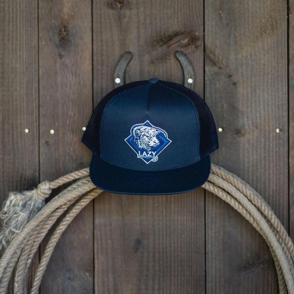 
                  
                    Lazy J Ranch Navy Blue Diamond Hereford Classic Five Panel Trucker Hat-Lazy J Ranch Wear
                  
                