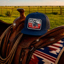 Lazy J Ranch Navy Mid Profile Trucker Hat - Multiple Patches-