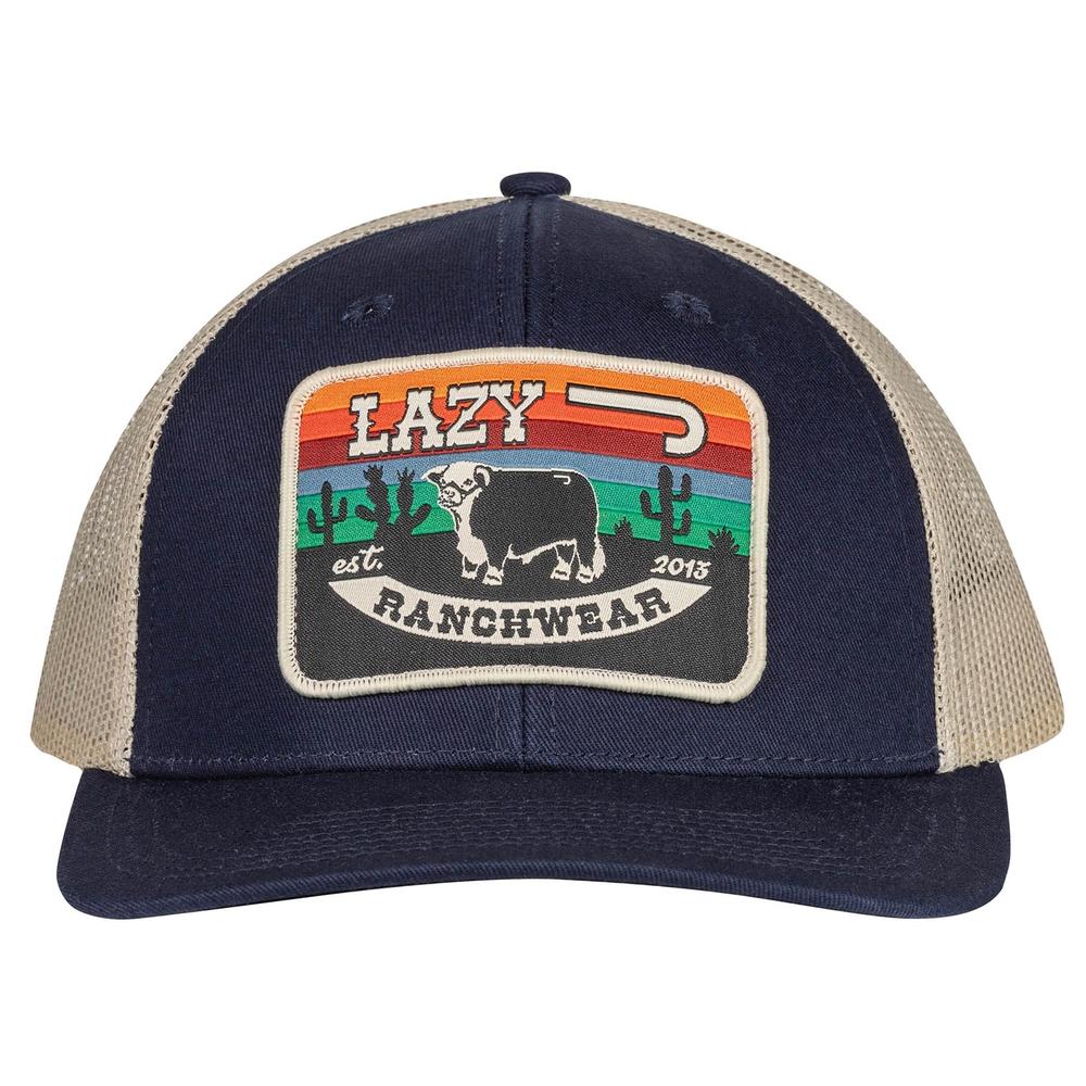 Lazy J Ranch Navy & Tan Serape Sunrise Mid Profile Trucker Hat-Lazy J Ranch Wear