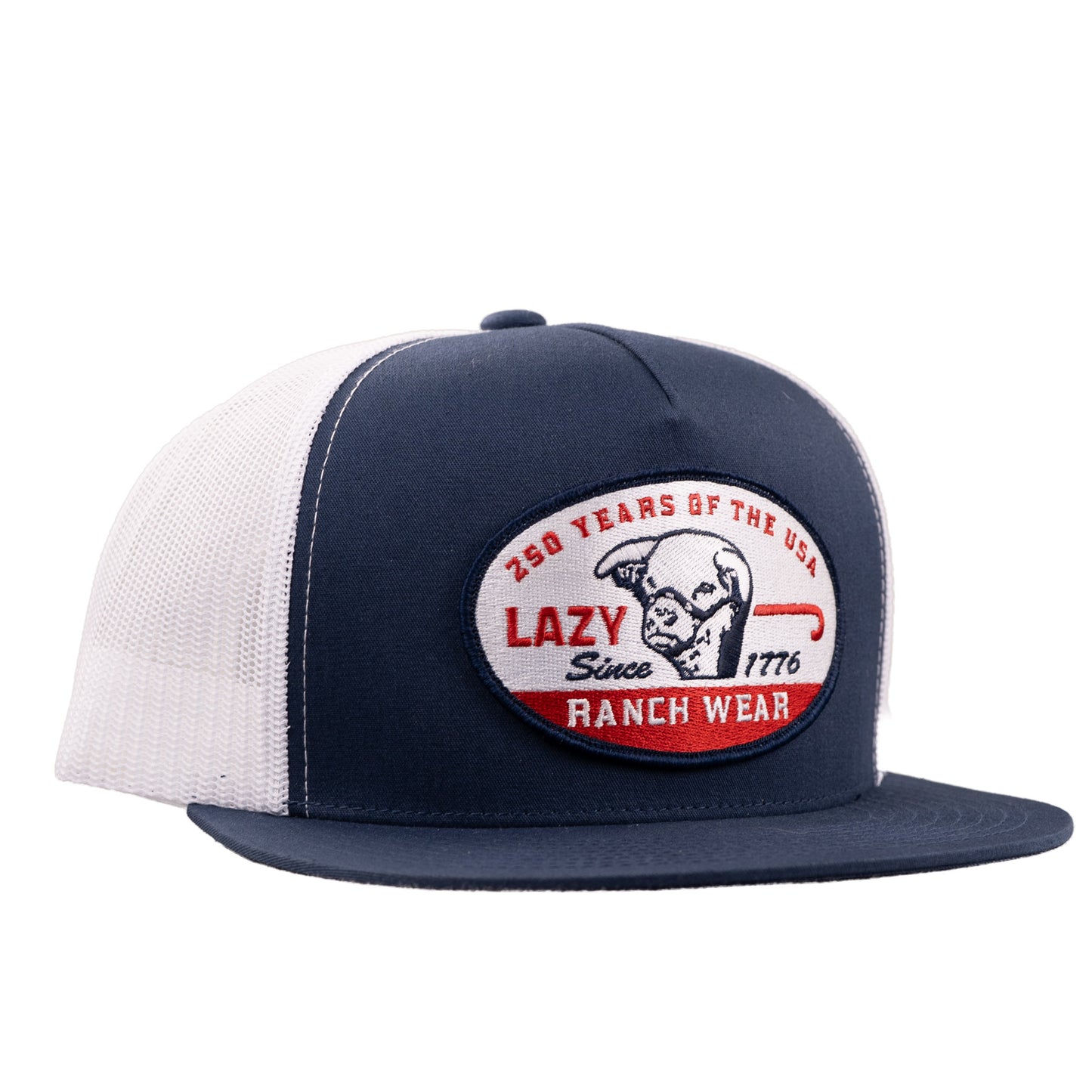 Lazy J Ranch Navy & White 1776 Classic Five Panel Trucker Hat-Lazy J Ranch Wear