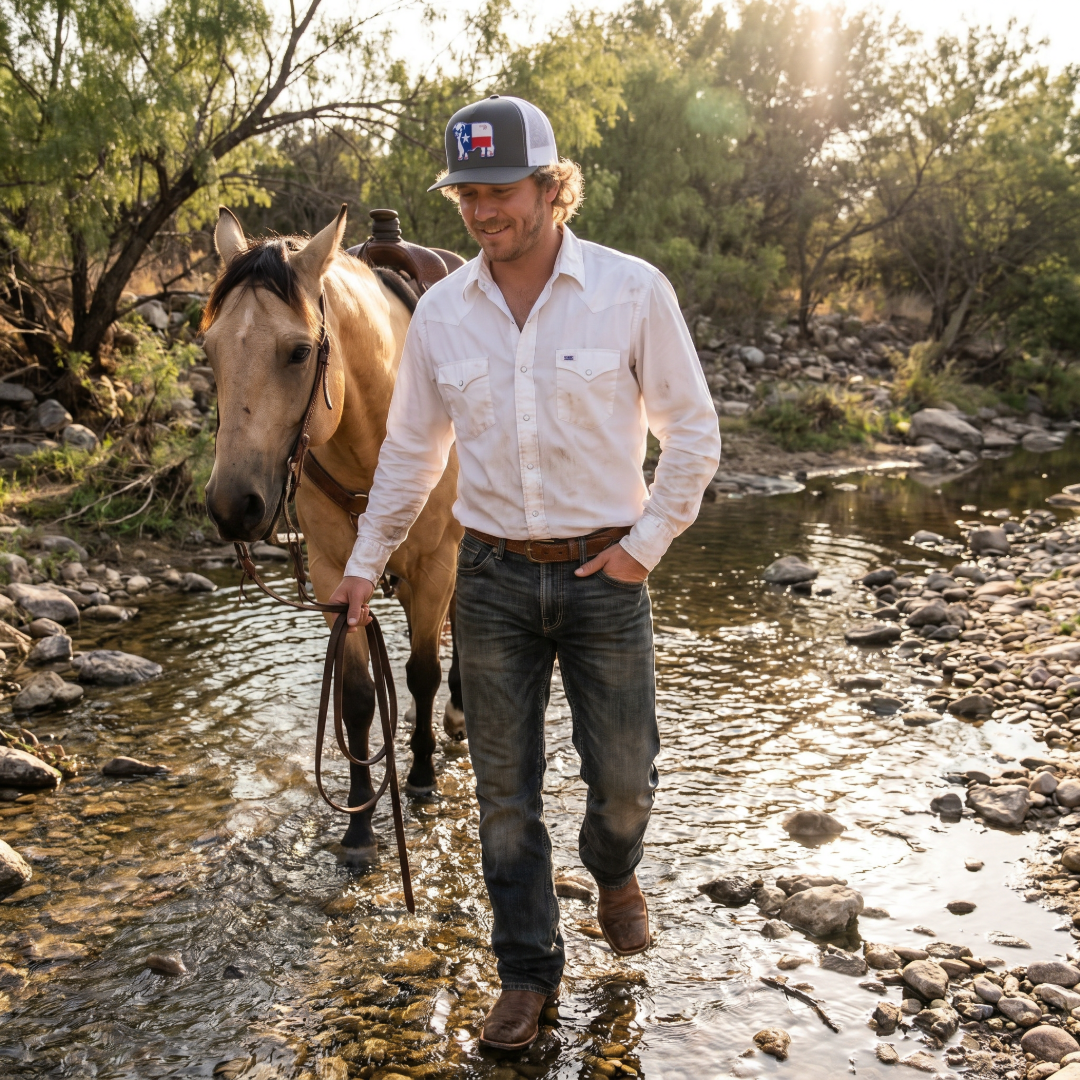 Lazy J Ranch Navy & White Liberty Classic Five Panel Trucker Hat-