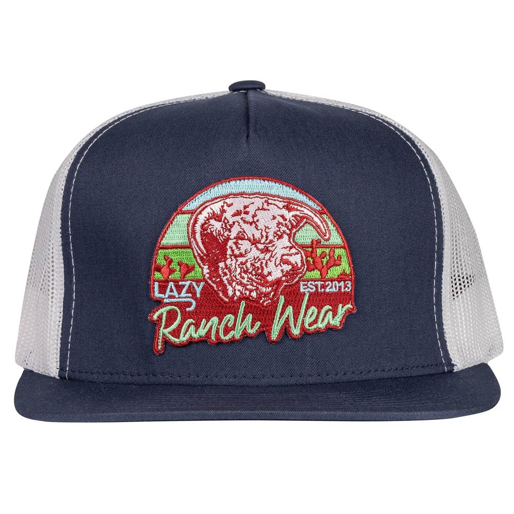 Lazy J Ranch Navy & White Prickly Pear Classic Five Panel Trucker Hat-Lazy J Ranch Wear