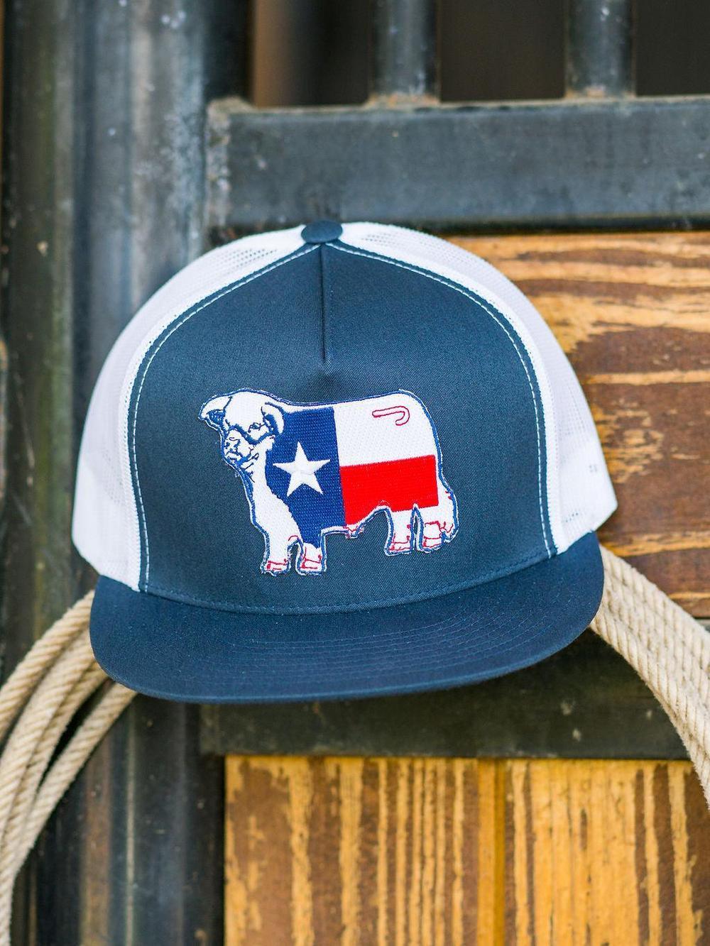Lazy J Ranch Navy & White Texas Bull Classic Five Panel Trucker Hat-