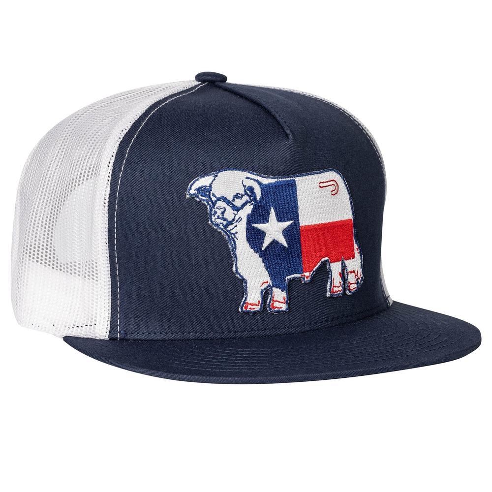 Lazy J Ranch Navy & White Texas Bull Classic Five Panel Trucker Hat-Lazy J Ranch Wear