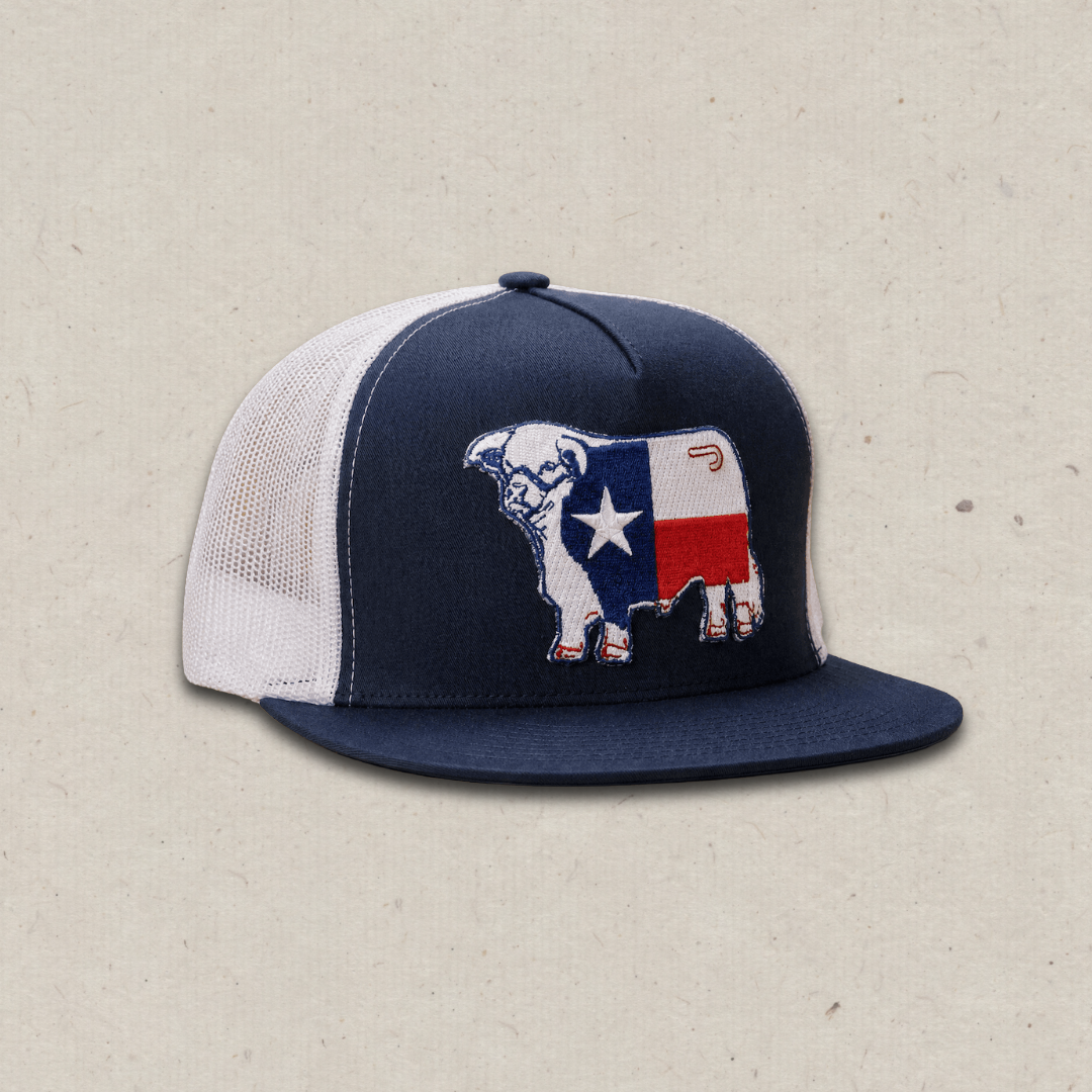 Lazy J Ranch Navy & White Texas Bull Classic Five Panel Trucker Hat-