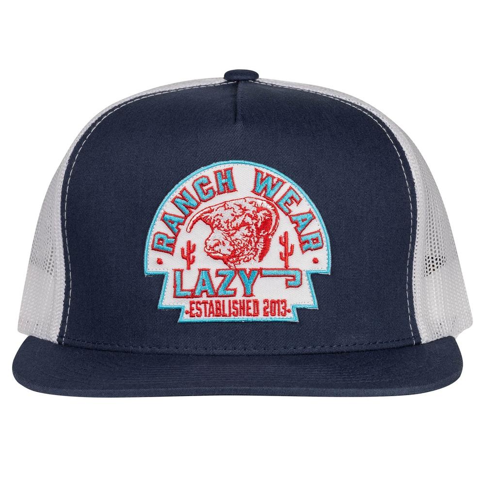 Lazy J Ranch Navy & White Turquoise Arrowhead Classic Five Panel Trucker Hat-Lazy J Ranch Wear