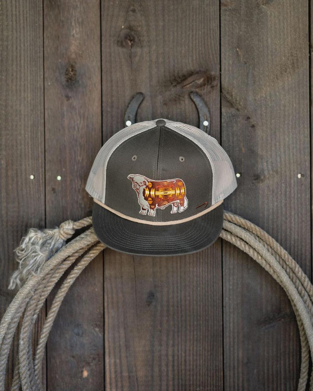 Lazy J Ranch Olive & Tan Apache Hereford Bull Classic Rope Trucker
